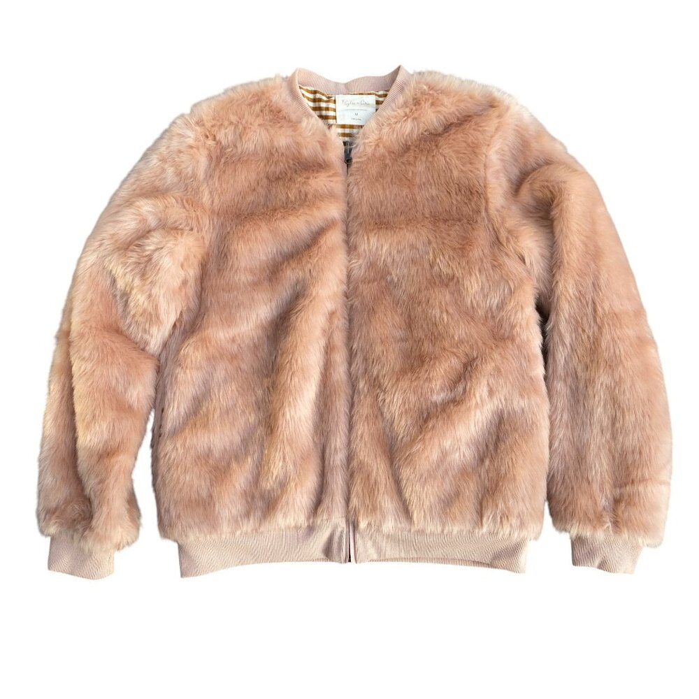 Rylee + Cru Faux Fur Reversible Bomber Jacket Gingham Luxe Barbie Scandi Girl-M